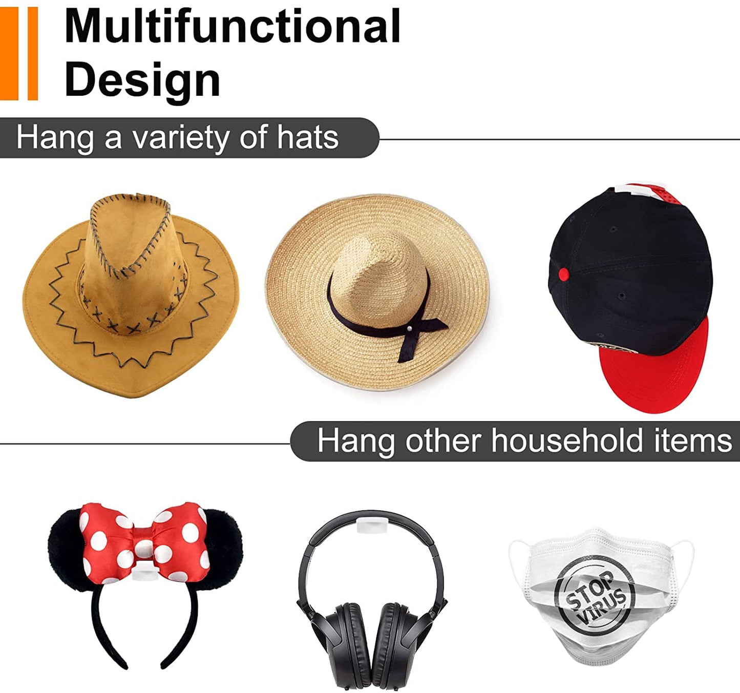 Baoswi 12 Pack Self Adhesive Hat Hooks, Hat Organizer Wall Mounted Minimalist Hat Holder Clothes Hooks Hat Storage Hat Rack for Wall