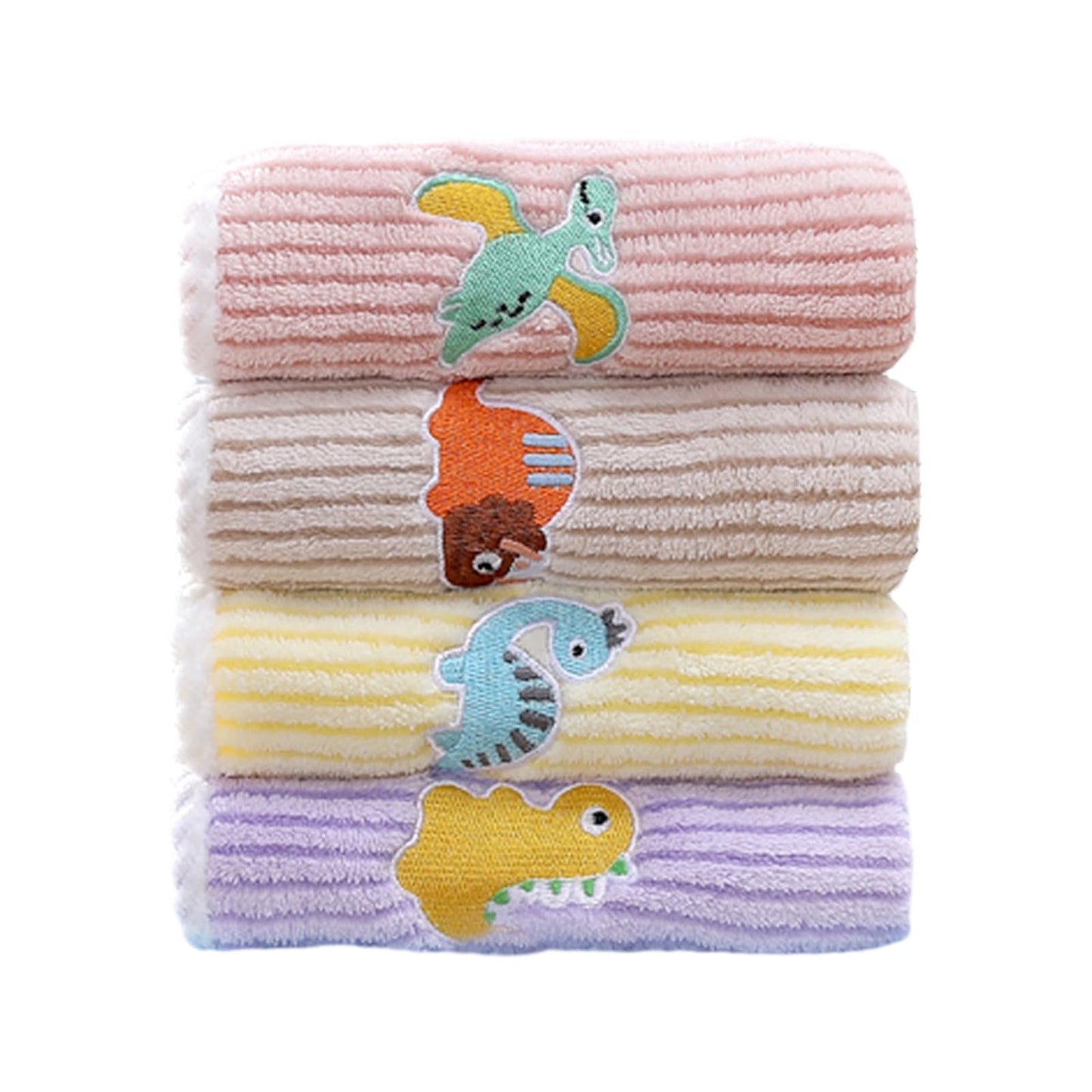 Fadcaer 4 Pcs Soft Kids Washcloth Towels with Embroidered, Multicolor Children's Facial Towel