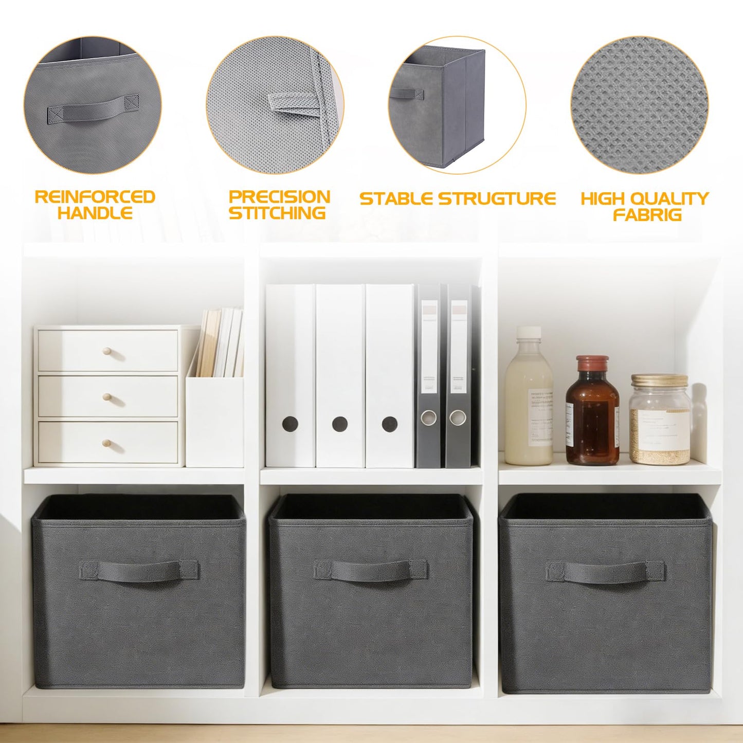 Resszo Cube Storage Boxes 27x27 Cubes Storage Cubes with Handles, Fabric Storage Boxes Foldable Storage Baskets for Closet Shelves Bedroom Organizing