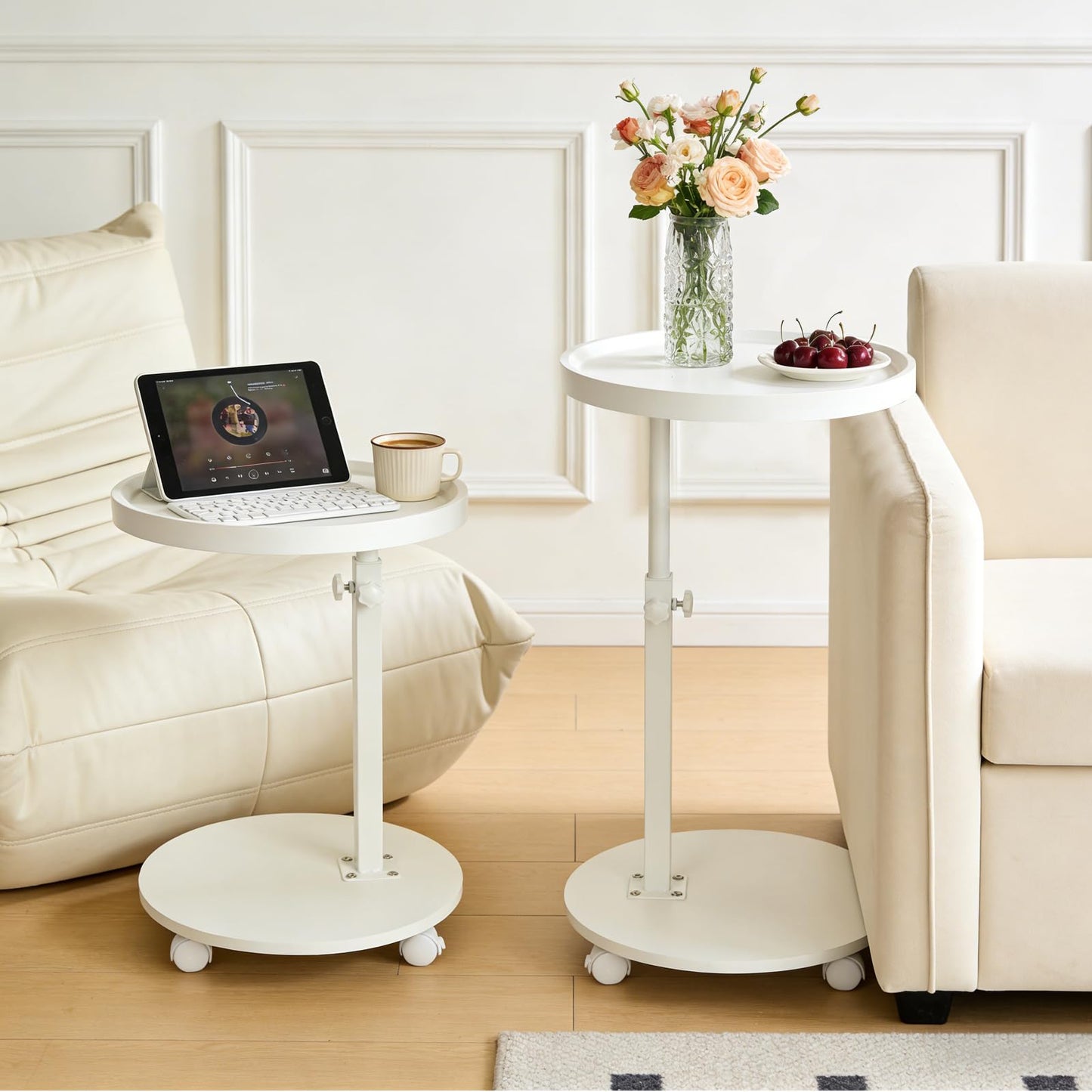 YYW C Shaped End Table Adjustable Height, Couch Tables that Slide Under for Small Spaces, 360°Swivel TV Tray Table