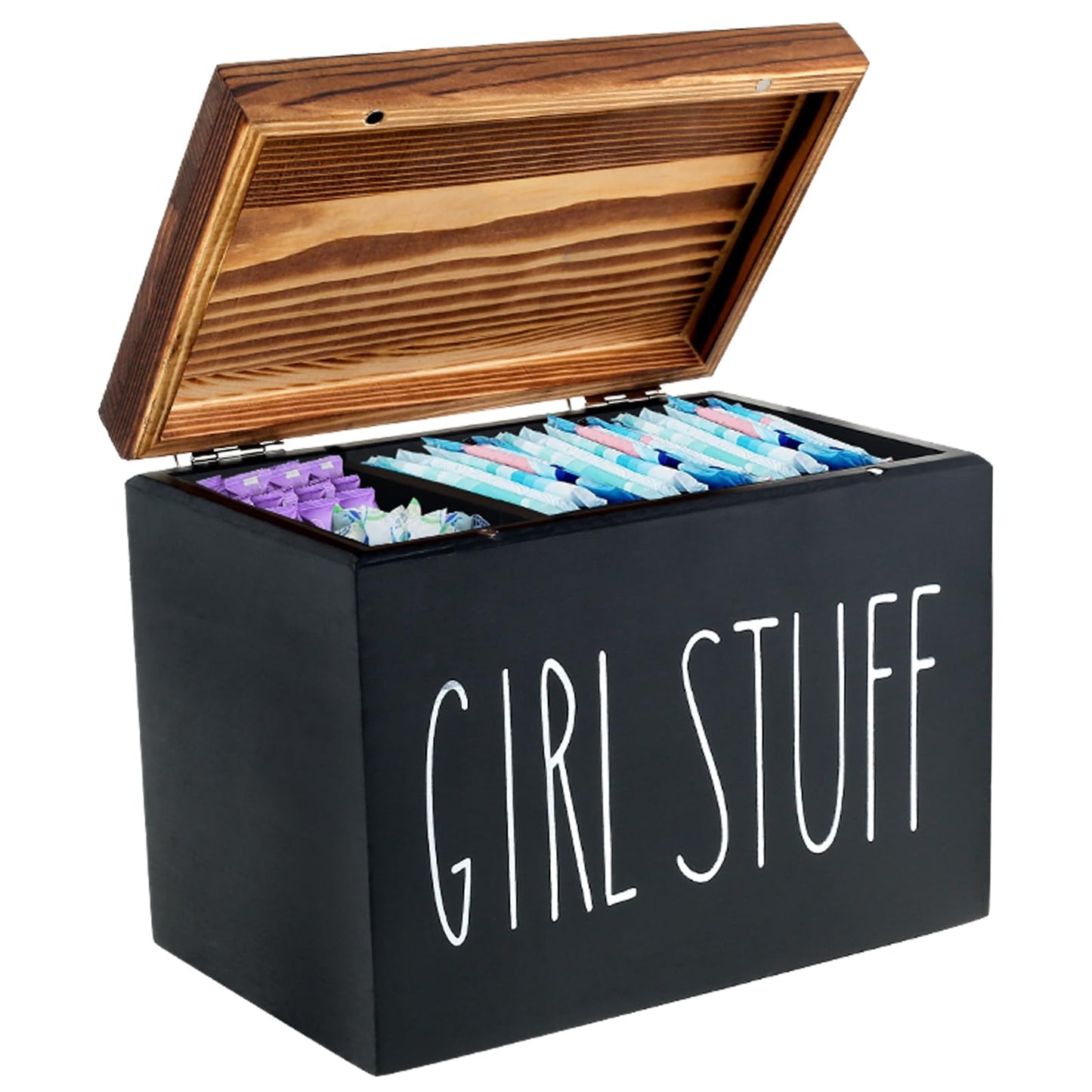 Tampon Holder for Bathroom Versatile Tampon Storage Pad Organizer Wood Period Box Rustic Tampon and Pad Storage Container with Lid Large Capacity