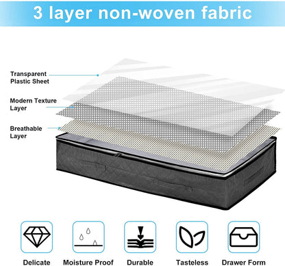 Cleaneaty Underbed Storage Box 4Pack 90L Large Under Bed Storage Bag with 4 x Large Zip lock Bags - Under bed Storage Box with PVC Window for Clothes