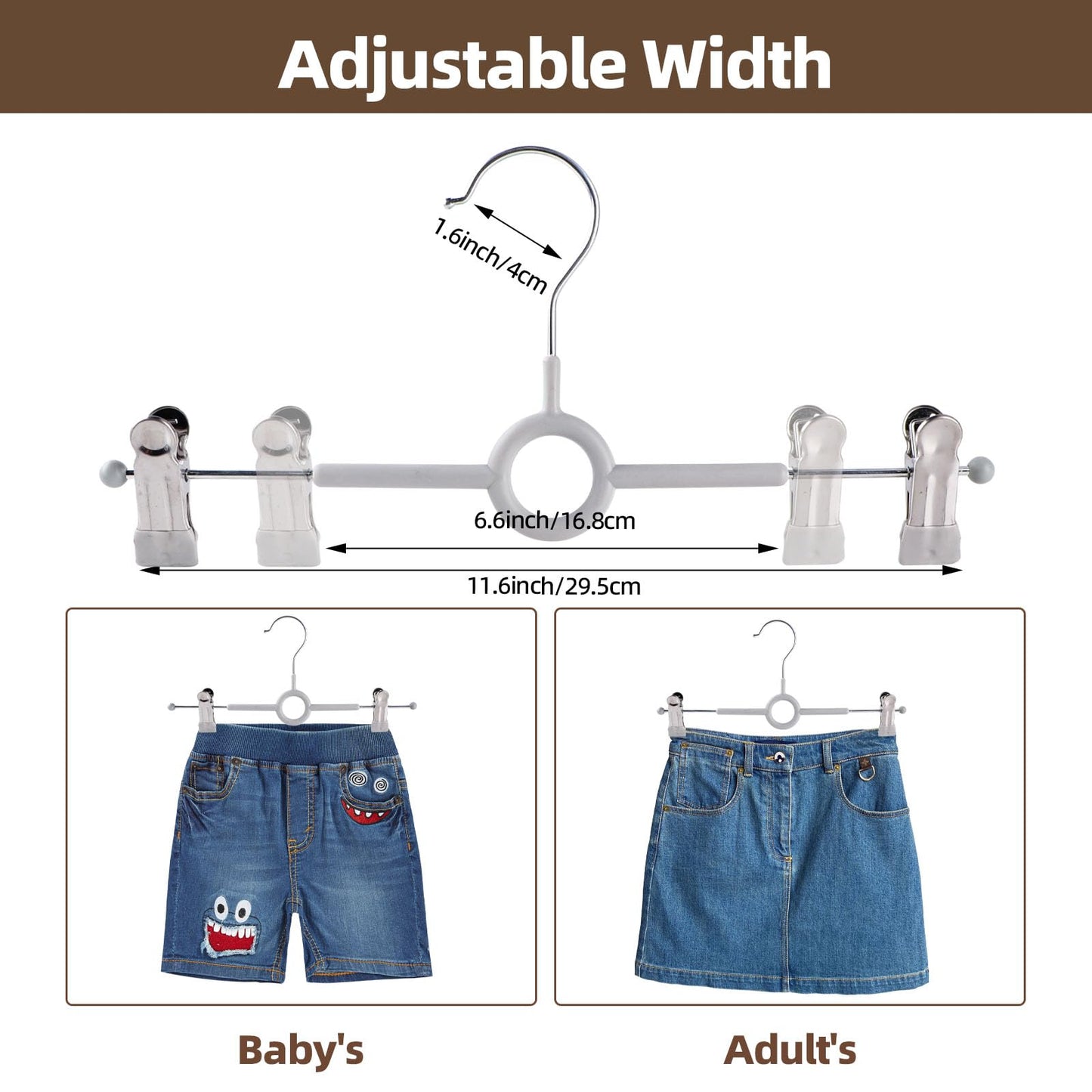 Trouser Hangers with Clips,10Pack 30cm Adjustable Heavy Duty Metal Coat Hangers,Space Saving Skirt Hangers for Women,Non-Slip Shorts Jeans Pants