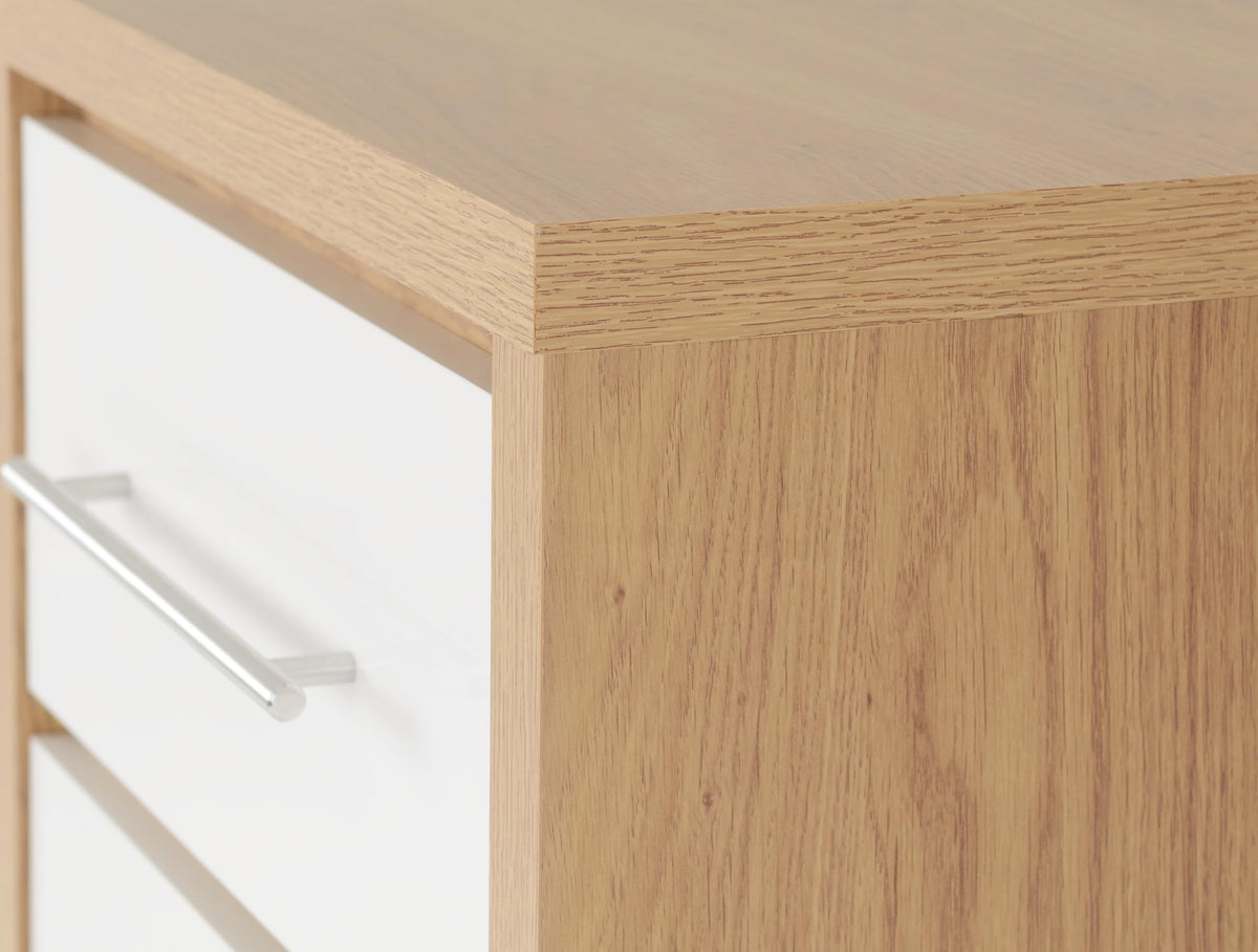 Seconique Seville 5 Drawer Narrow Chest in White Gloss/Light Oak