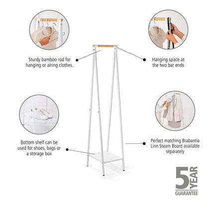 Brabantia - Linn Clothes Rack, Compact - Free Standing Clothing Rail - Clothes Storage - Hang, Air, or Dry Clothes - Sturdy Steel Frame & Bamboo Rod