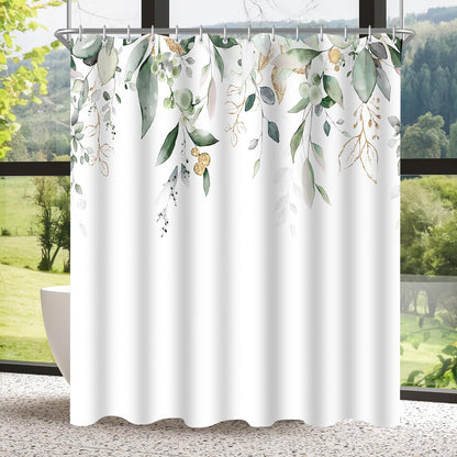 Lerores Shower Curtain, 180 x 180 cm, Golden Leaves, Weighted Hem, Anti-Mould Textile, Water-Repellent