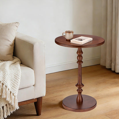 Solid Wood Round Side Table, 15.75" Small Drink Table with Non-Slip Pedestal Base, Modern End Table Accent Table for Living Room and Bedroom, Bedroom