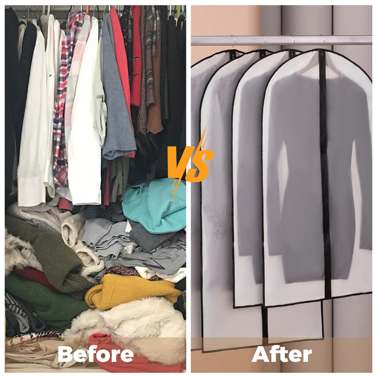 12 x clothes covers, dust proof, transparent hanging clothes covers with zip, protection for shirts, suits, coats, dresses, etc.