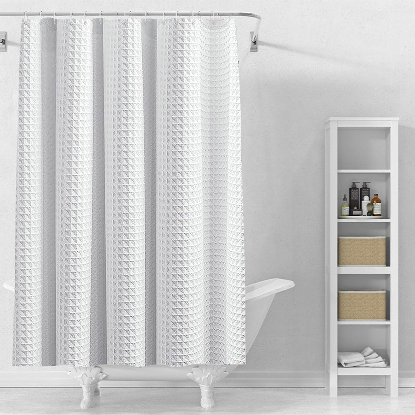 Stfery Shower Curtain, Waffle Structure, Bath Curtain, 120 x 180 cm, Shower Curtain, Fabric, Washable, Anti-Mould