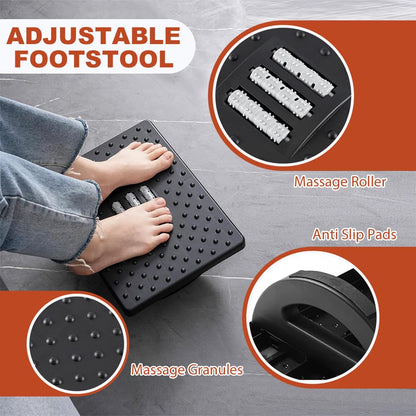Lighterday Ergonomic Foot Stool - Adjustable Under Desk Foot Rest with Roller Massage Black