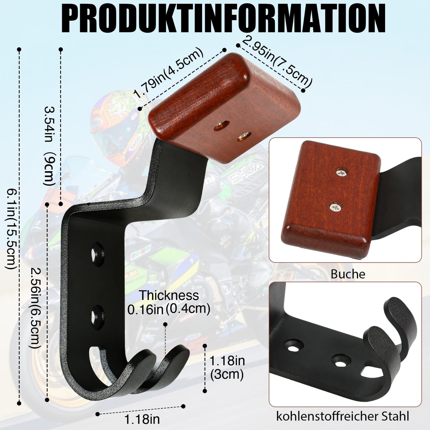 motofans Motorcycle Helmet Mount Rack Rack with Hook for Hanging Motorcycle Helmet and Jacket