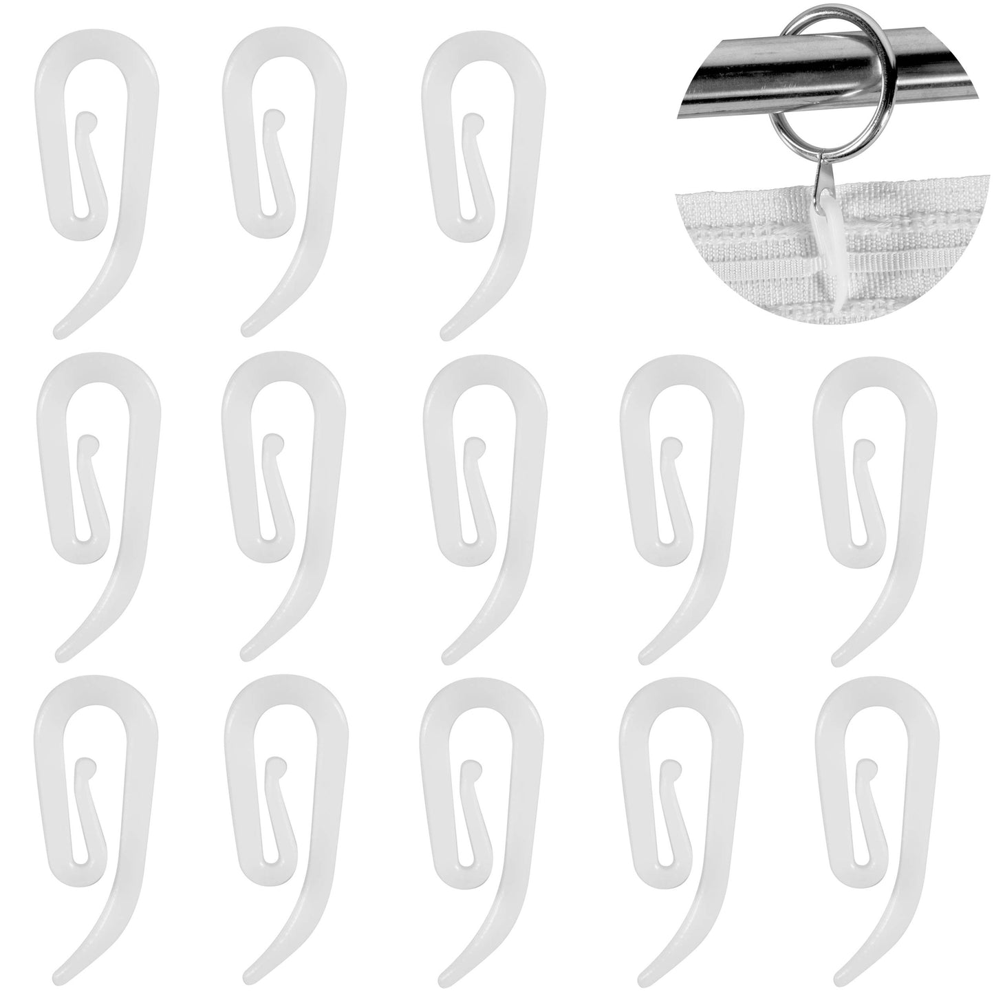 White Plastic Curtain Hooks for Door Window Curtain Header Tape Drapery Hooks 2.8x1.2cm (50PACK)