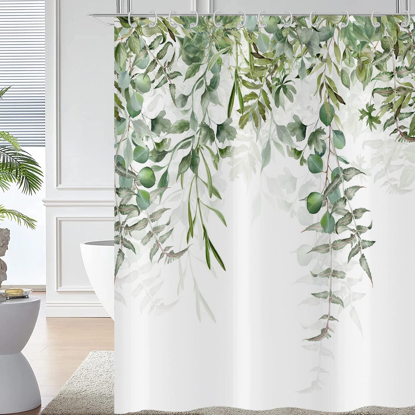 Hnmdmyi Green Leaf Shower Curtain 180x180, Eucalyptus Leaves Shower Curtains Watercolor Plant Botanical Nature Bathroom Curtains with Hooks