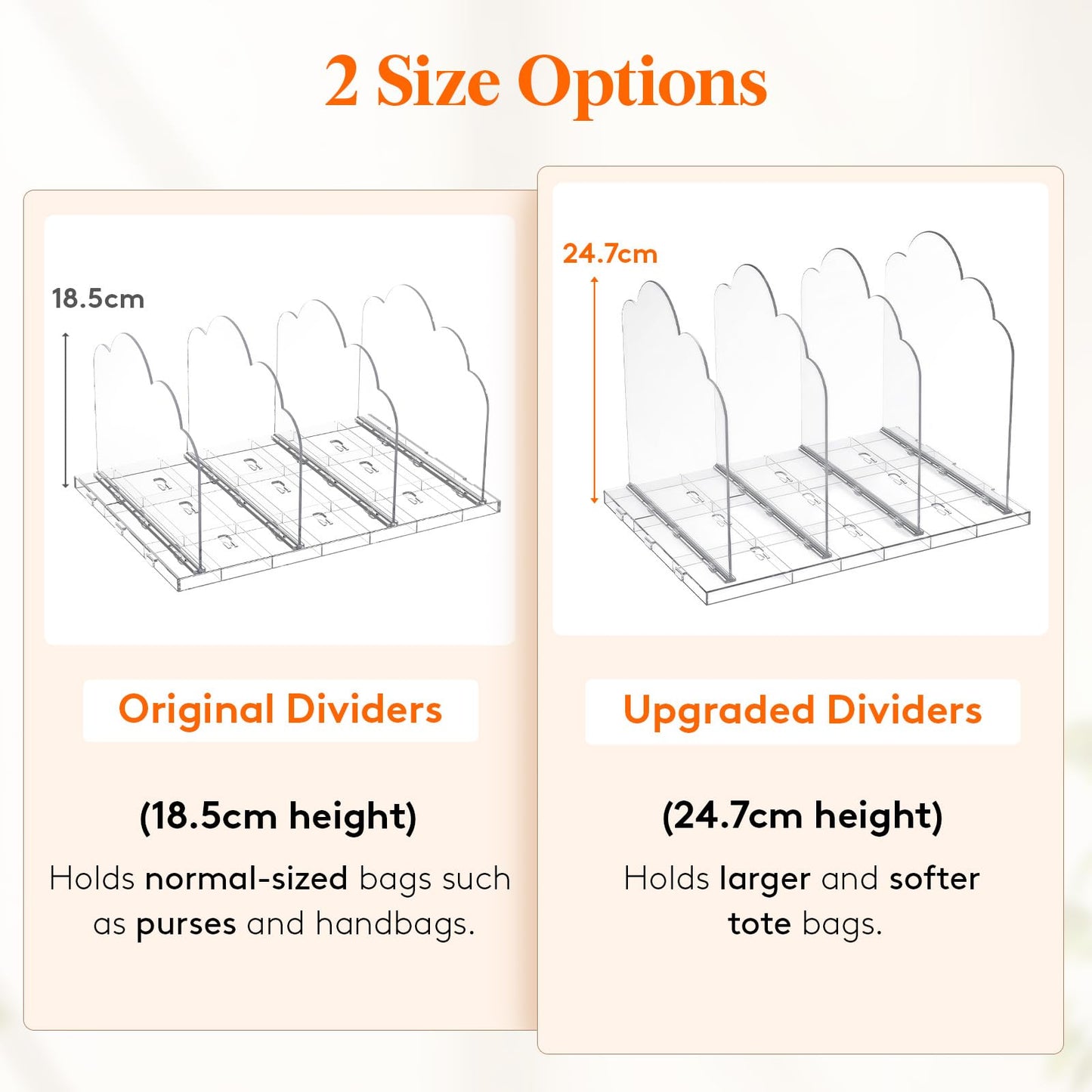 Lifewit Adjustable Handbag Organiser for Wardrobe, 24.7 cm Tall Clear Plastic Purse Organiser for Closet, 4 Pack Bag Shelf Divider in Bedroom/Closet