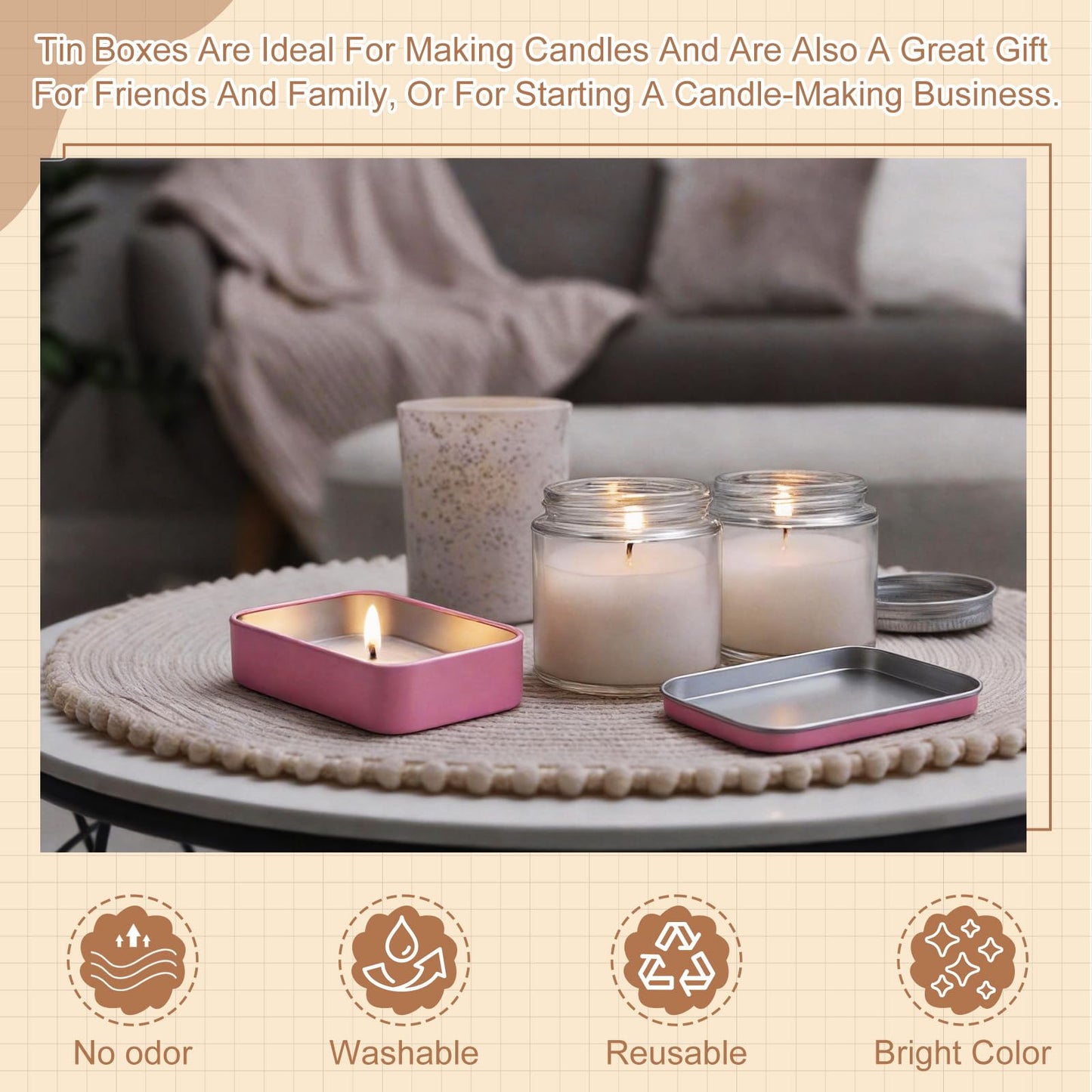 sourcing map 2Pcs Metal Tin Box Container, 3.7x2.4x0.9 Rectangular Empty Box with Self Adhesive Colored Stickers
