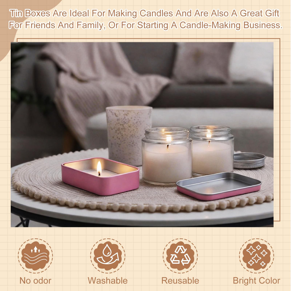 sourcing map 2Pcs Metal Tin Box Container, 3.7x2.4x0.9 Rectangular Empty Box with Self Adhesive Colored Stickers