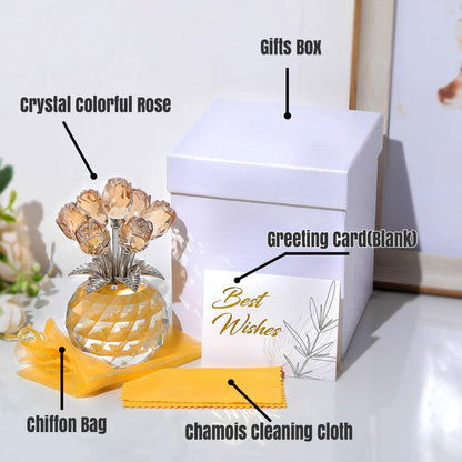 Ornalrist Crystal Gold Roses Flower Figurine with Vase, Glass Roses Bouquet Floral Collectible Gifts for Women Mum on Valentine's Day Golden Wedding