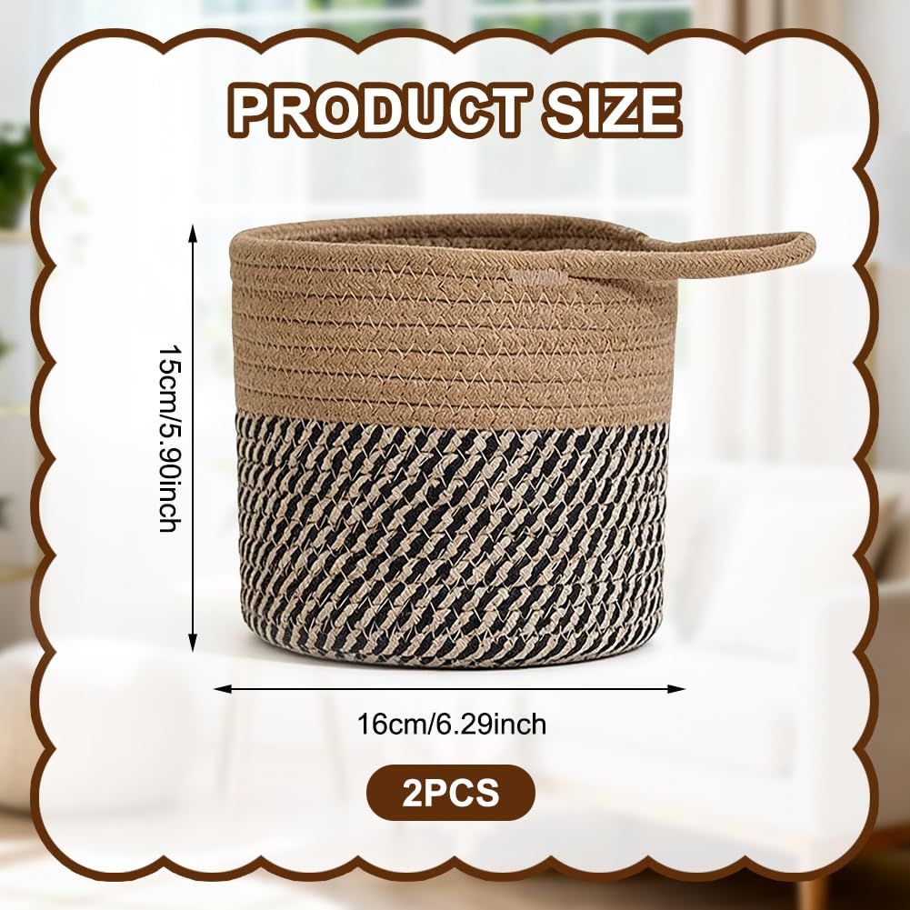 Pack of 2 Cotton Hanging Baskets, Organiser, Storage Basket, Wall Baskets with Handle, 15 x 15 cm, Storage Baskets for Kitchen, Bathroom, Bedroom