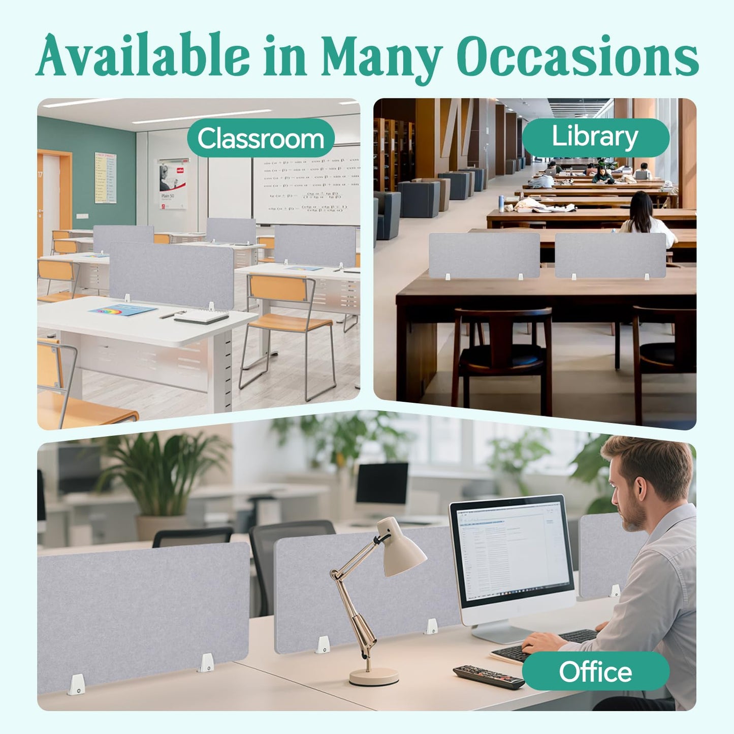 uyoyous 4 Pcs Acoustic Desk Divider Desk Partition 31.5 x 15.75 Inch Table Freestanding Up Privacy Panel Protective with Clamps Visual Distraction