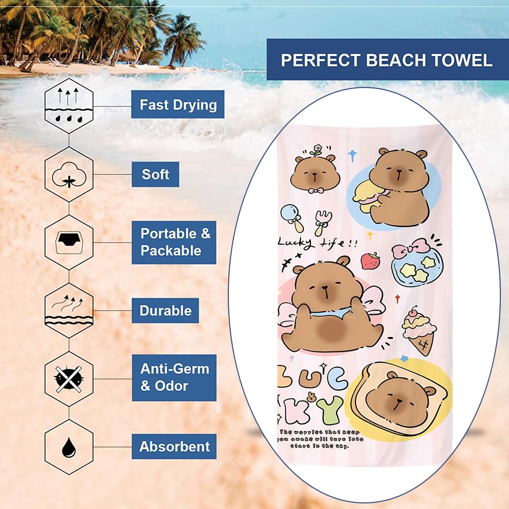 Spiritzohic Capybara Beach Towels, Capybara Bath Towels Swimming Towel Quick Dry Microfibre Towel Sandproof Beachs BathTowels for Travel, Sauna
