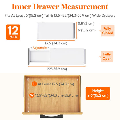 Lifewit 12 Pack Drawer Dividers Plastic 6" High, 13.5-22" Adjustable Drawer Organisers for Clothes, Expandable Dresser Separators in