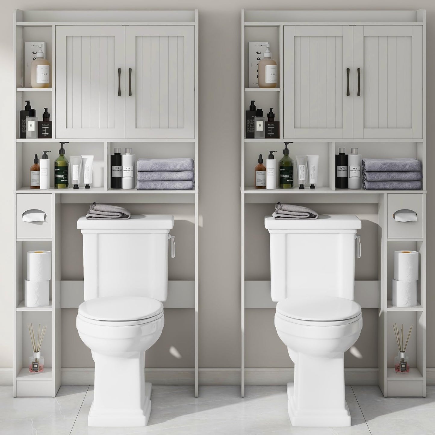 BonVache Over the Toilet Storage Cabinet, Farmhouse Rack with Barn Door