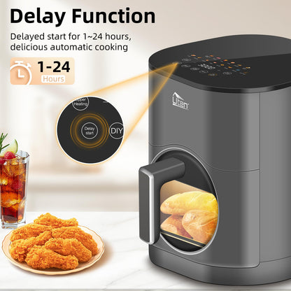 Uten Dual Blaze Air Fryer 5.5L Visual Window, Color Screen, 14 Pre Menus, Delayed Start, Stainless Oil Net, 2 Fast Heaters Independently Controllable,