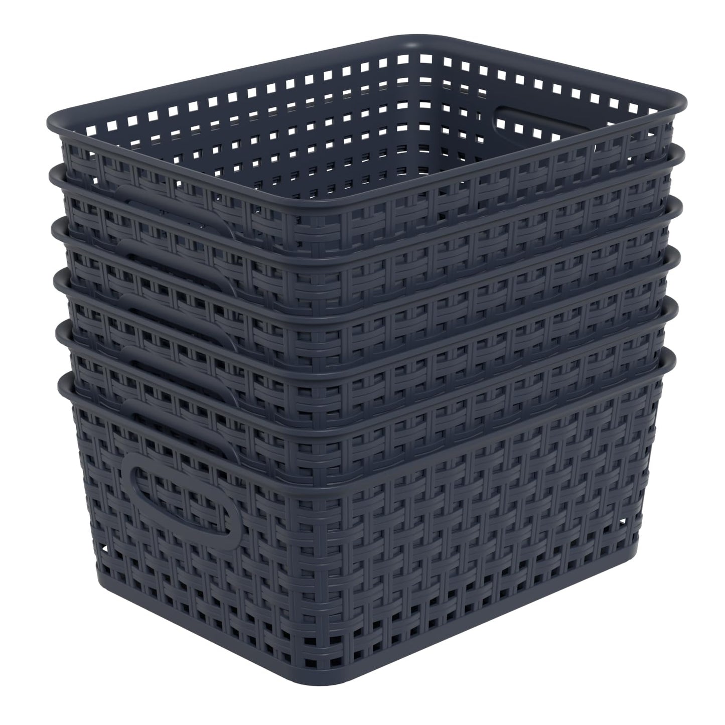 Udotry 6 Pack Plastic Weave Storage Basket Small Rattan Organizer Box Blue
