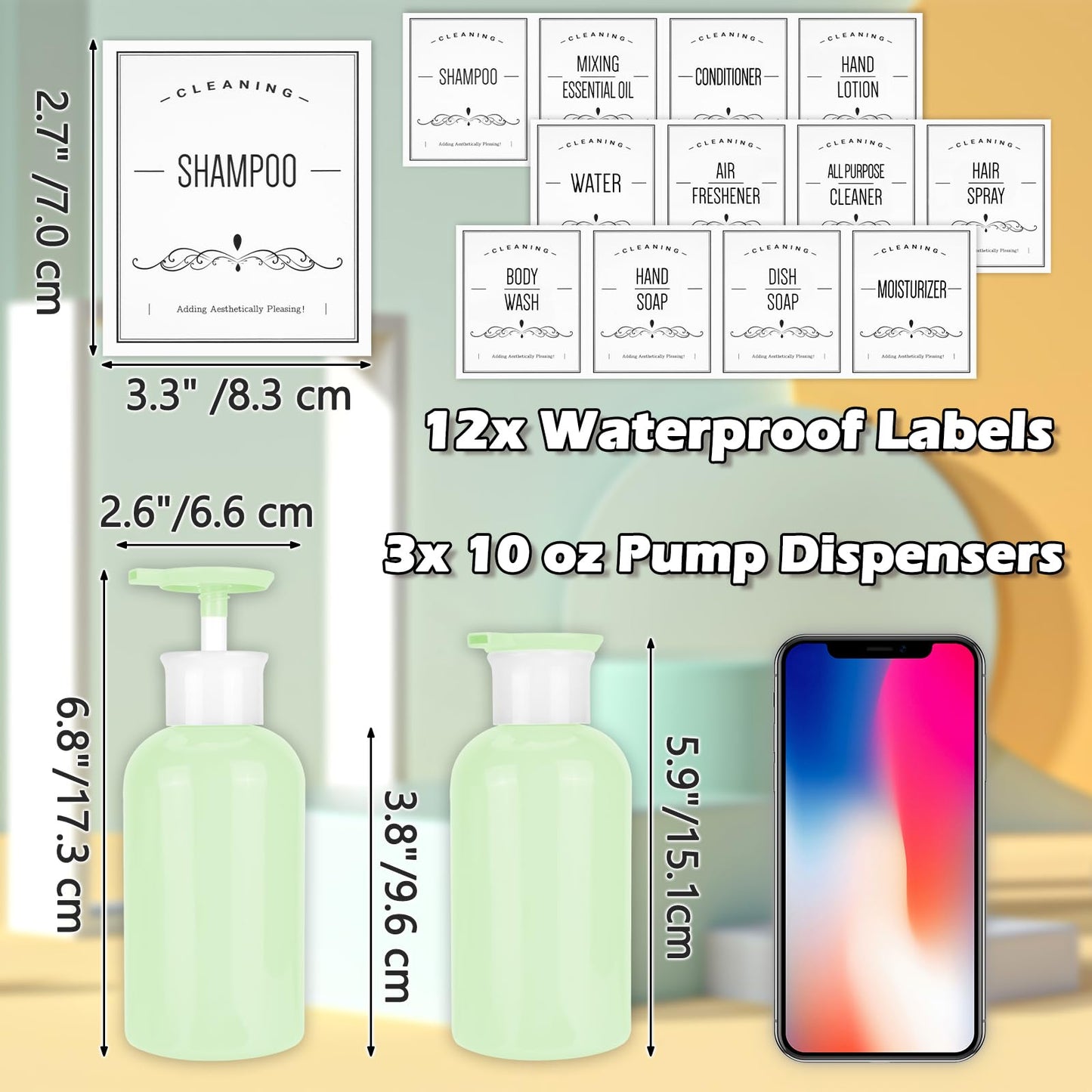 Mulaibdin 3 Pcs Shampoo and Conditioner Dispenser, Pump Bottle Dispenser 300ml, Shower Gel Dispenser, Shampoo Bottles with Pump