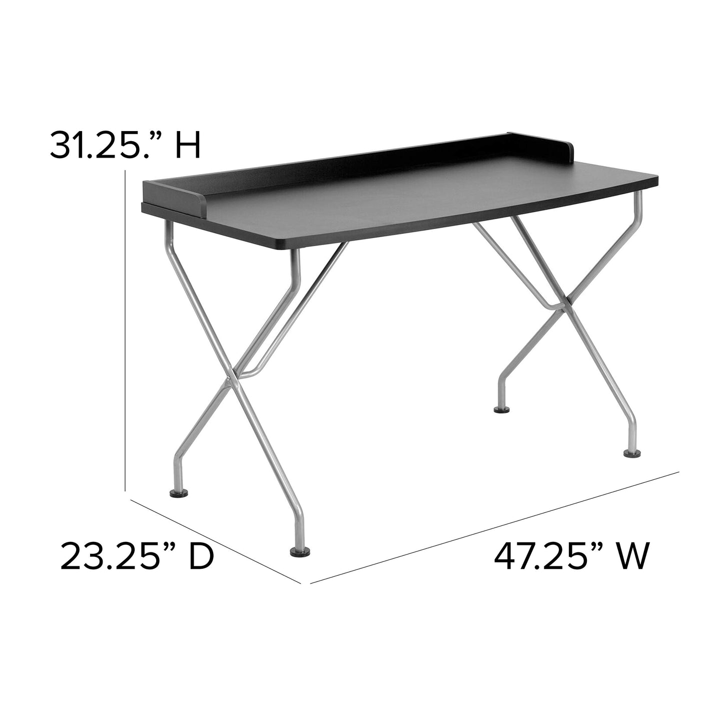 Flash Furniture Computer Desk, Metal, Black Laminate Top/Silver Frame, 126.36499999999999 x 64.77 x 6.35 cm