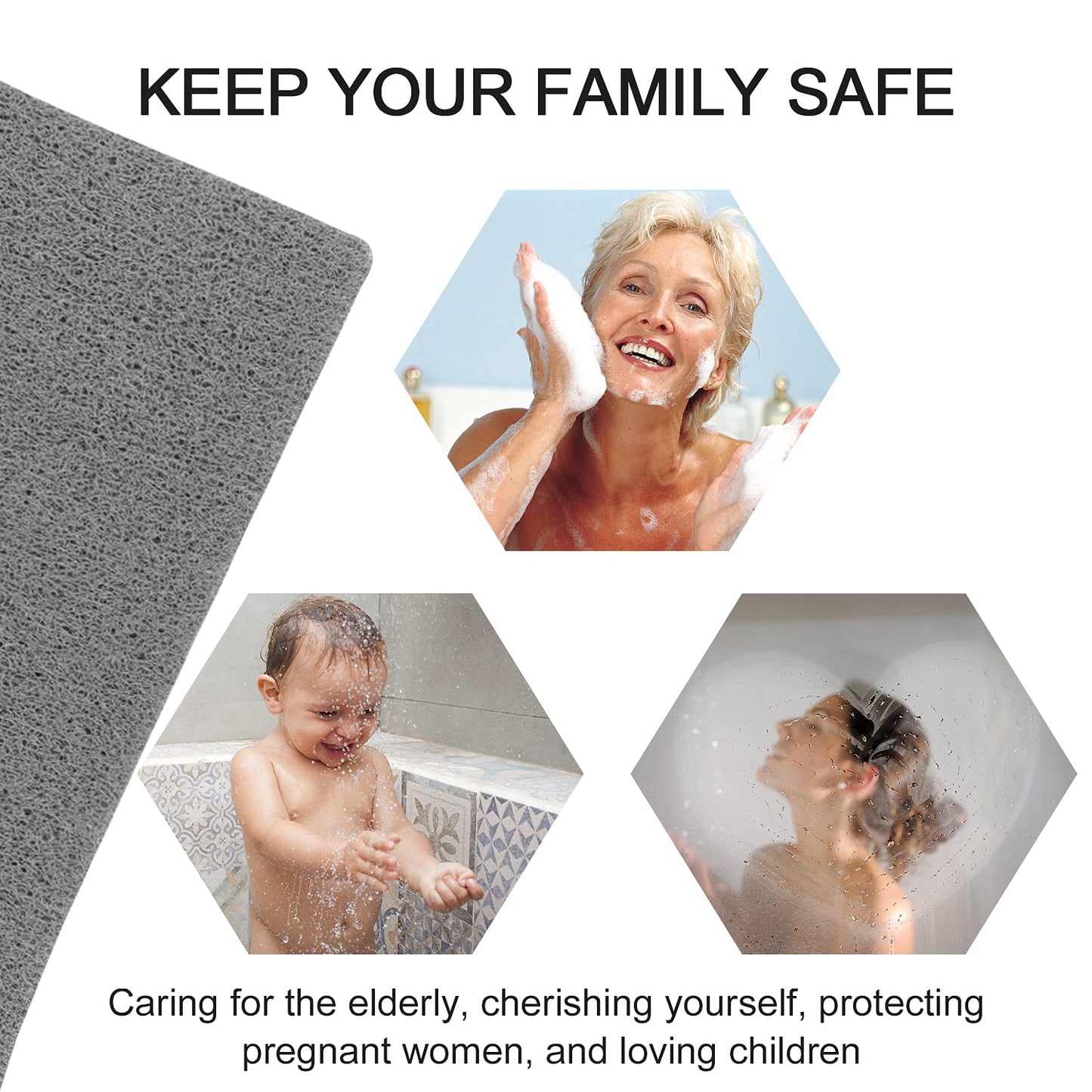 Loofah Shower Mat, Bath Mat Non Slip, Anti Mould Shower Mats for Inside Shower, 60 x 40 cm Shower Mats with Drain