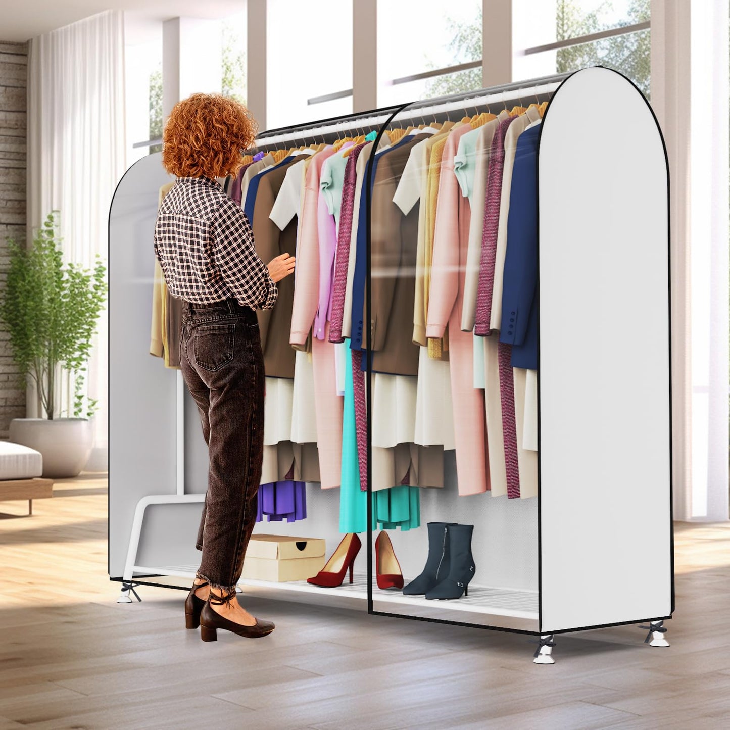 Syeeiex 6ft Translucent Clothes Rail Cover with Double Strong Zipped 72" Dustproof Cover Protective Zip Cover for Hanging Garment