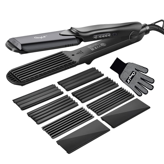 Hair Crimper, CkeyiN Professional Crimping Iron and Straighter with Heat Resistant Glove Adjustable Temperature Dual Voltage 4 Interchangeable Ceramic