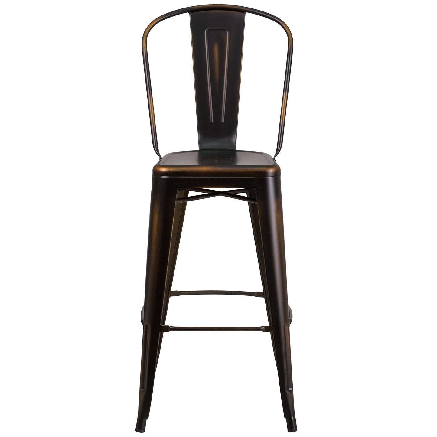 Flash Furniture Blake Commercial Grade 4 Pack 30" High Distressed Copper Metal Indoor-Outdoor Barstool with Back