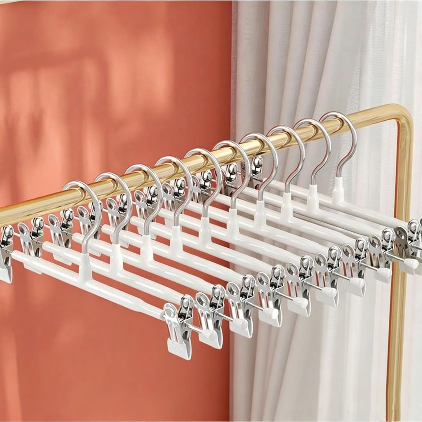 10Pack Trouser Hangers -Skirt Hangers with Adjustable Non Slip Clips Strong Chrome- Space Saving Pant Hangers,Heavy Duty Metal Hangers for Shorts