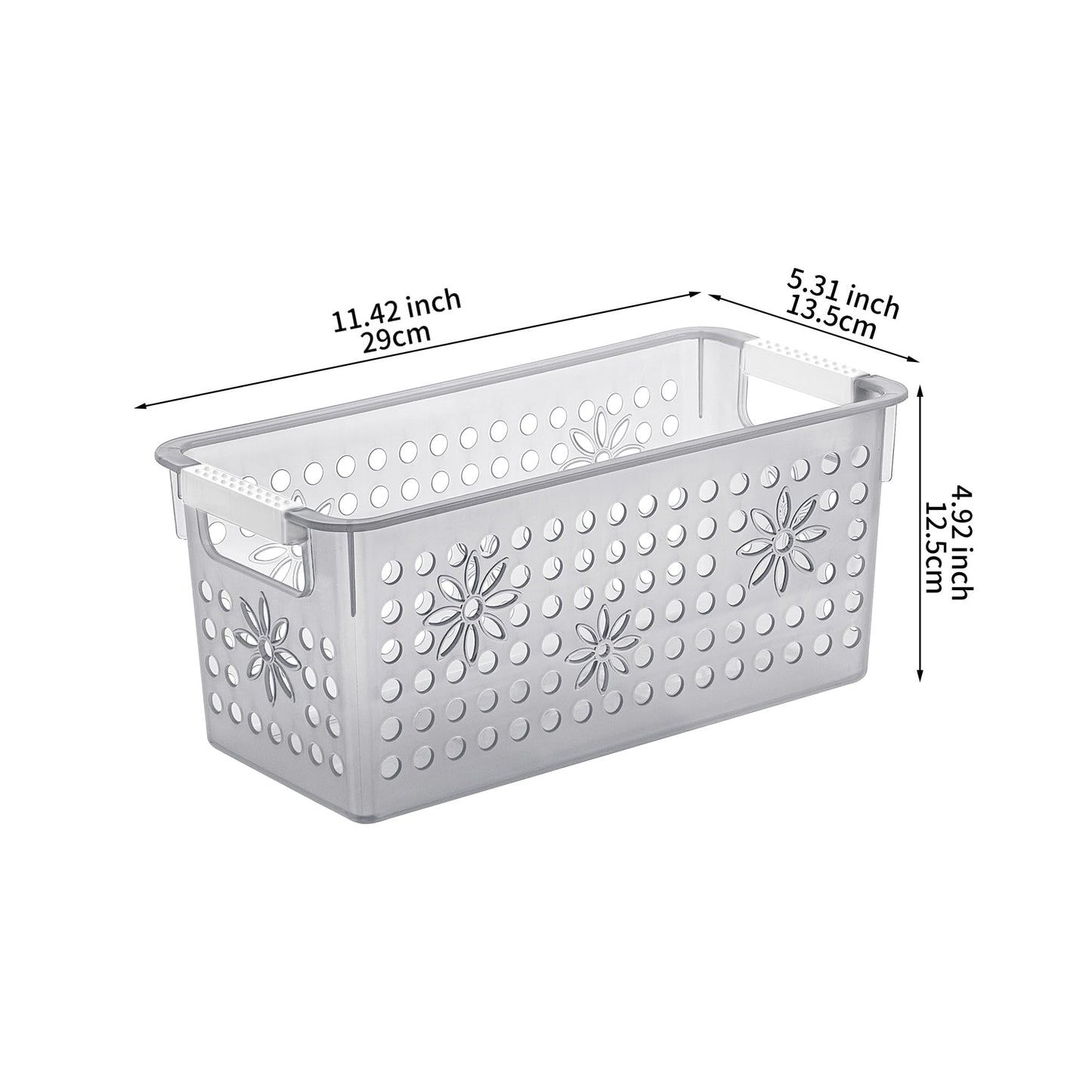 Cetomo Plastic Storage Box, Storage Baskets with Handle, Shelf Basket Organizer with Hole, Open Top Storage Bin for Home Kitchen Office, Clear Black
