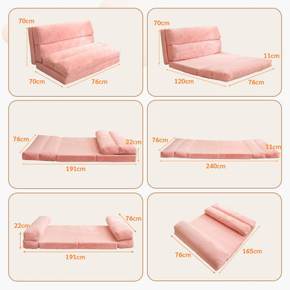 MAXYOYO Bean Bag Bed Folding Sofa Bed Floor Mattress for Adults, Extra Thick 6 Fold Floor Sofa Floor Couch for Bedroom Living Room, Pink, 75x240 cm