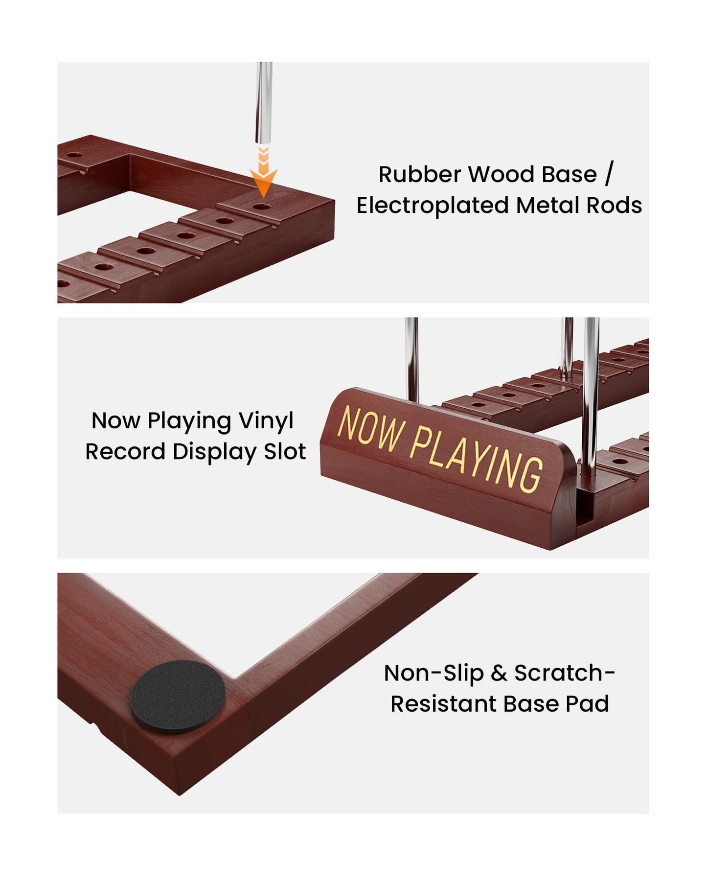 HULISEN Vinyl Record Holder for 50 LPs, Wooden Now Playing Display Stand