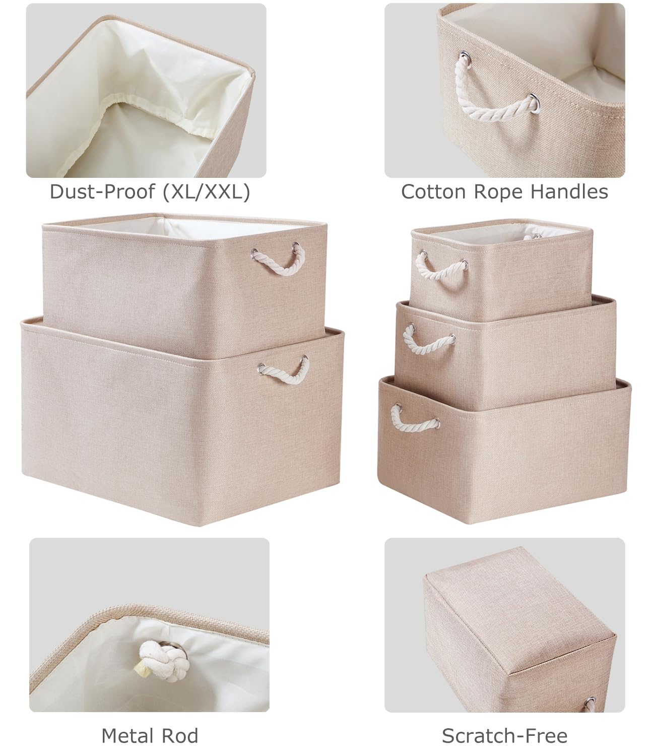 Mangata Fabric Storage Boxes, Storage Baskets for Shelves (Light Khaki, S)