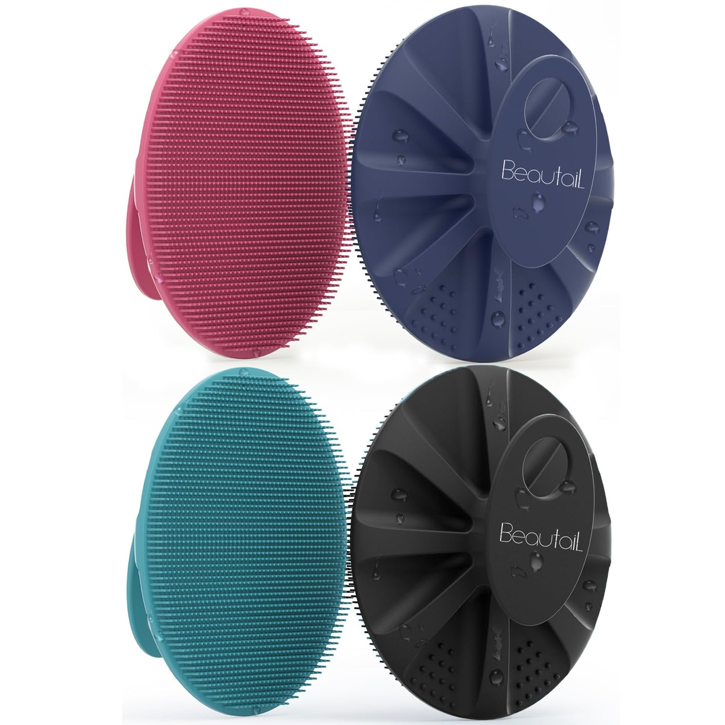 Silicone Body Scrubber 4 Pack, BEAUTAIL Shower Bath Wash Brush, Gentle Exfoliating Scrub Cleansing Loofah for Women Men Baby Sensitive Skin, Lather