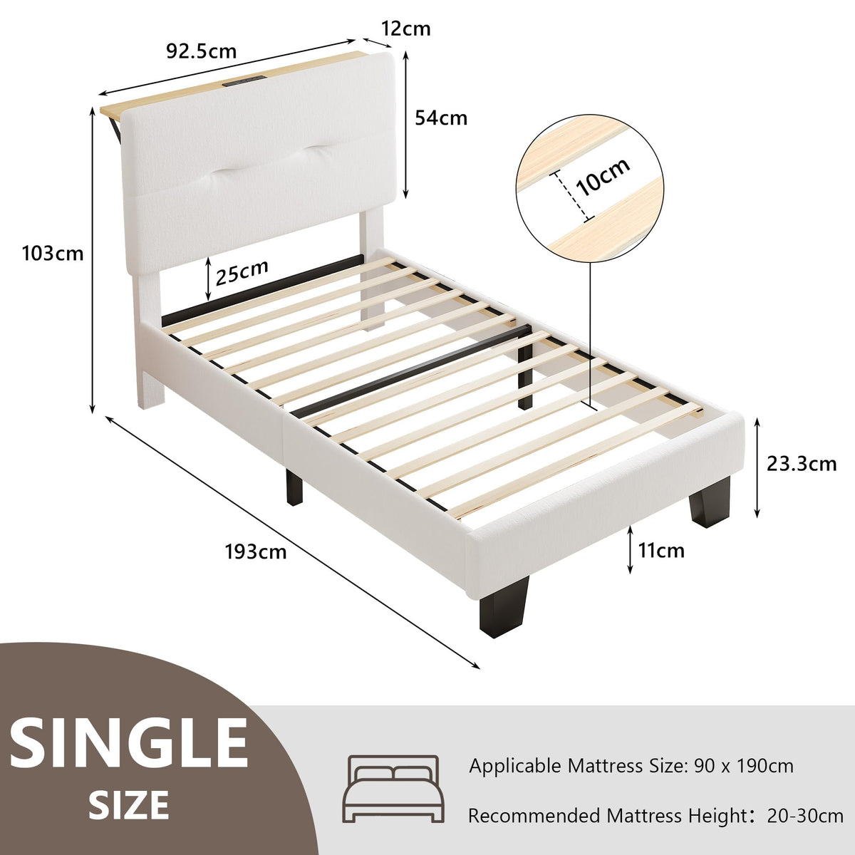 Feonase 3ft Single Bed Frame with Storage Velvet Headboard, Upholstered Single beds with Charging Station, Sturdy Wooden Slat Support, Easy Assembly