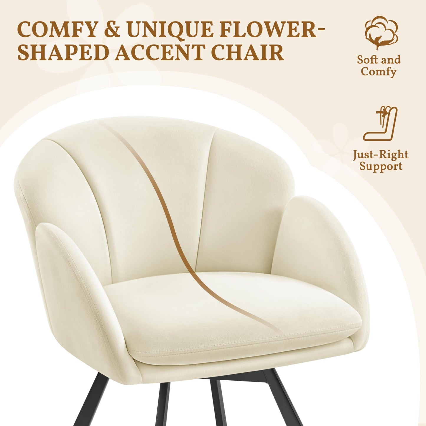 Yaheetech Swivel Tub Chair, Flower Shape Velvet Armchair, Beige
