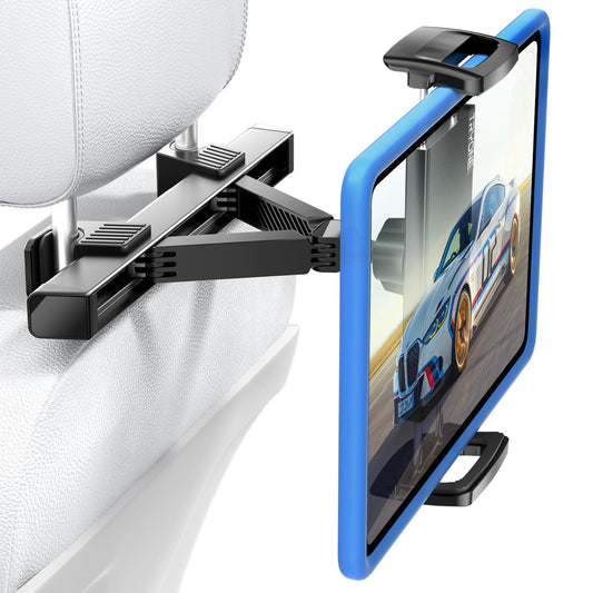 TRYONE Car Tablet Holder, Headrest Tablet Mount - [Thicker Carbon Steel] Car Holder Back Seat for Kids Travel Road Trip, Compatible with iPad, All