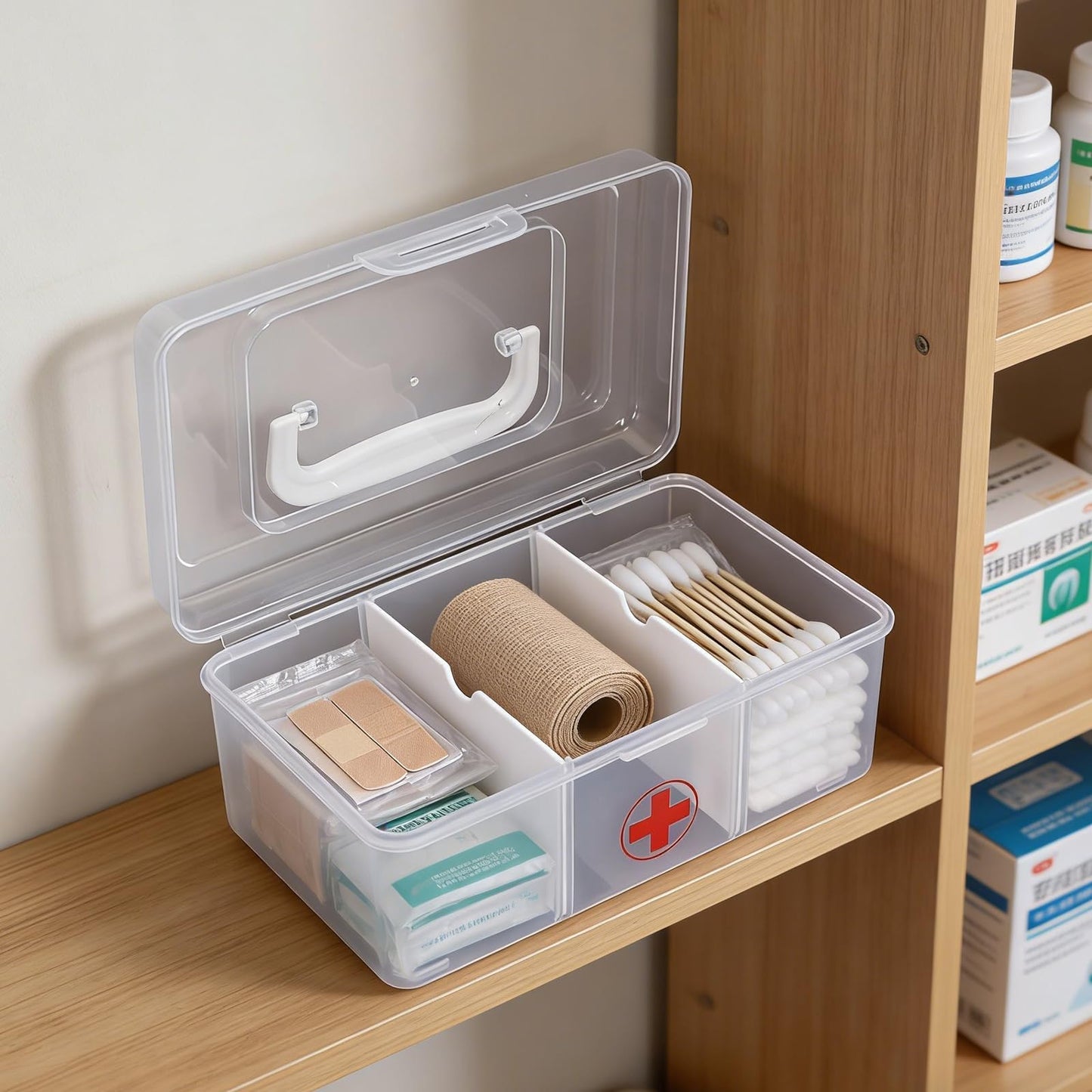 Punorric Medicine Storage Box - Detachable Dividers First Aid Box Empty, Foldable Handle Medical Box & Home First Aid Kit
