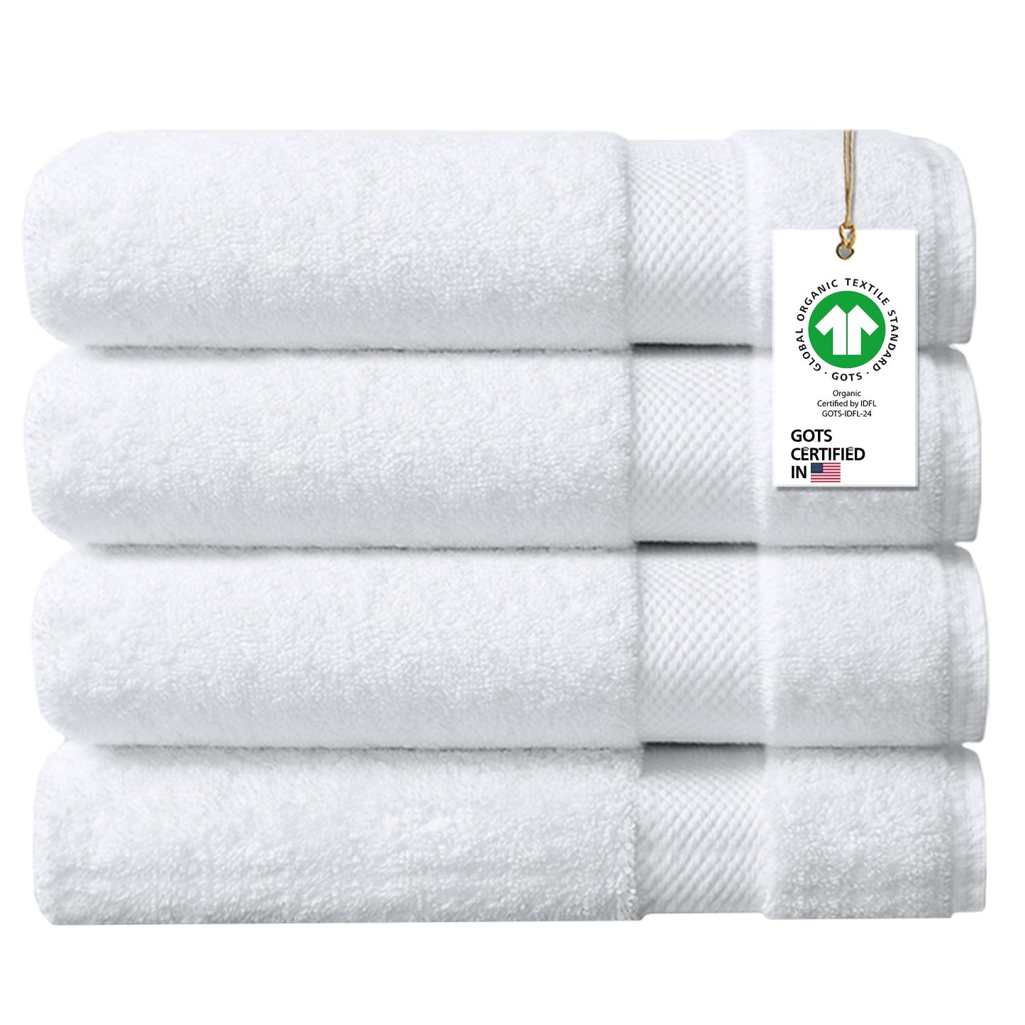 Delara 100% Organic Cotton Towels 650 GSM Plush Feather Touch Quick Dry Bath Towel, Pack of 4 GOTS Certified, Oeko-Tex Green Certified