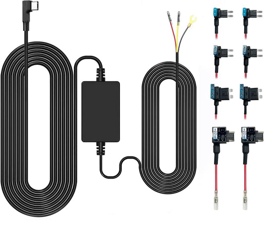 GKU Upgraded Dash Cam Hardwire Kit with 8pcs Fuse Tap Set, 3-Meter Type-C ACC Hard Wire Kit, 12V-24V to 5V/2.5A Wiring Kit with Low Voltage