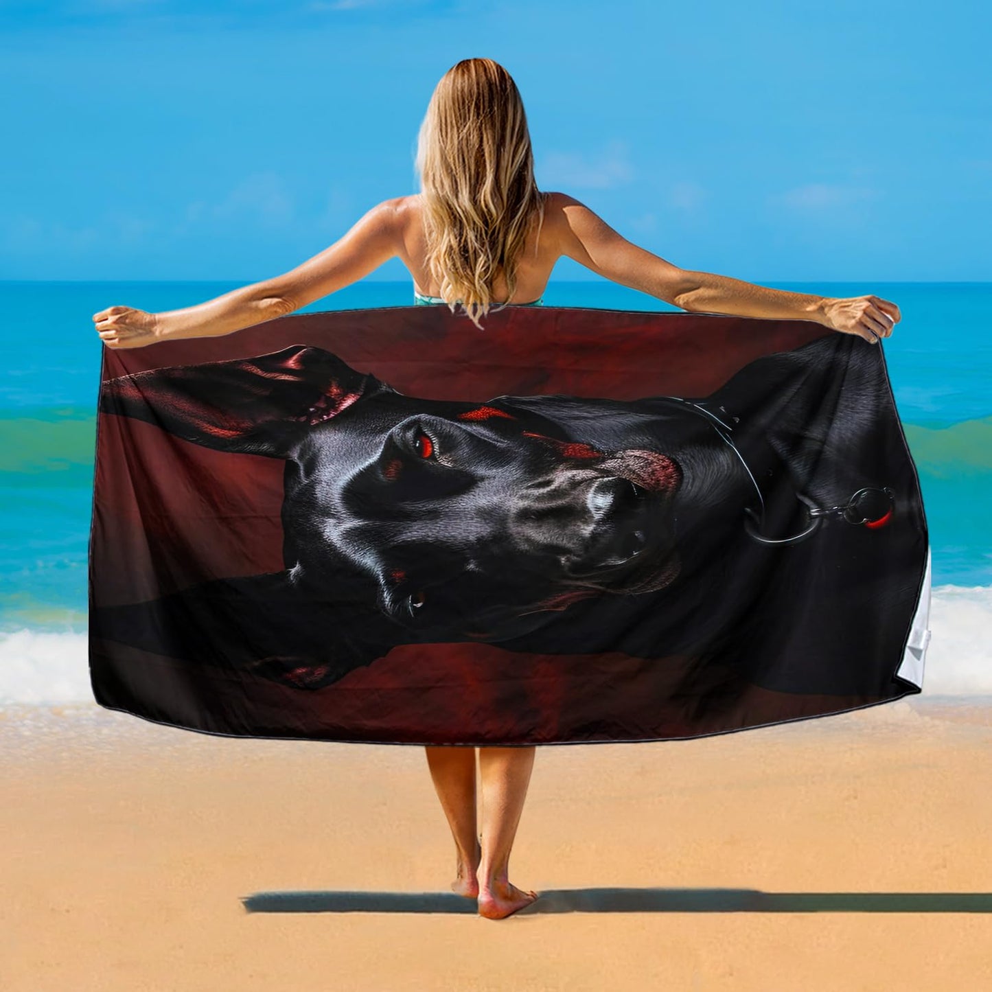 Violetpos Doberman Beach Towel for Dog Lovers, Extra Large 180x90 cm 250GSM Microfibre, Sand Free Quick Dry