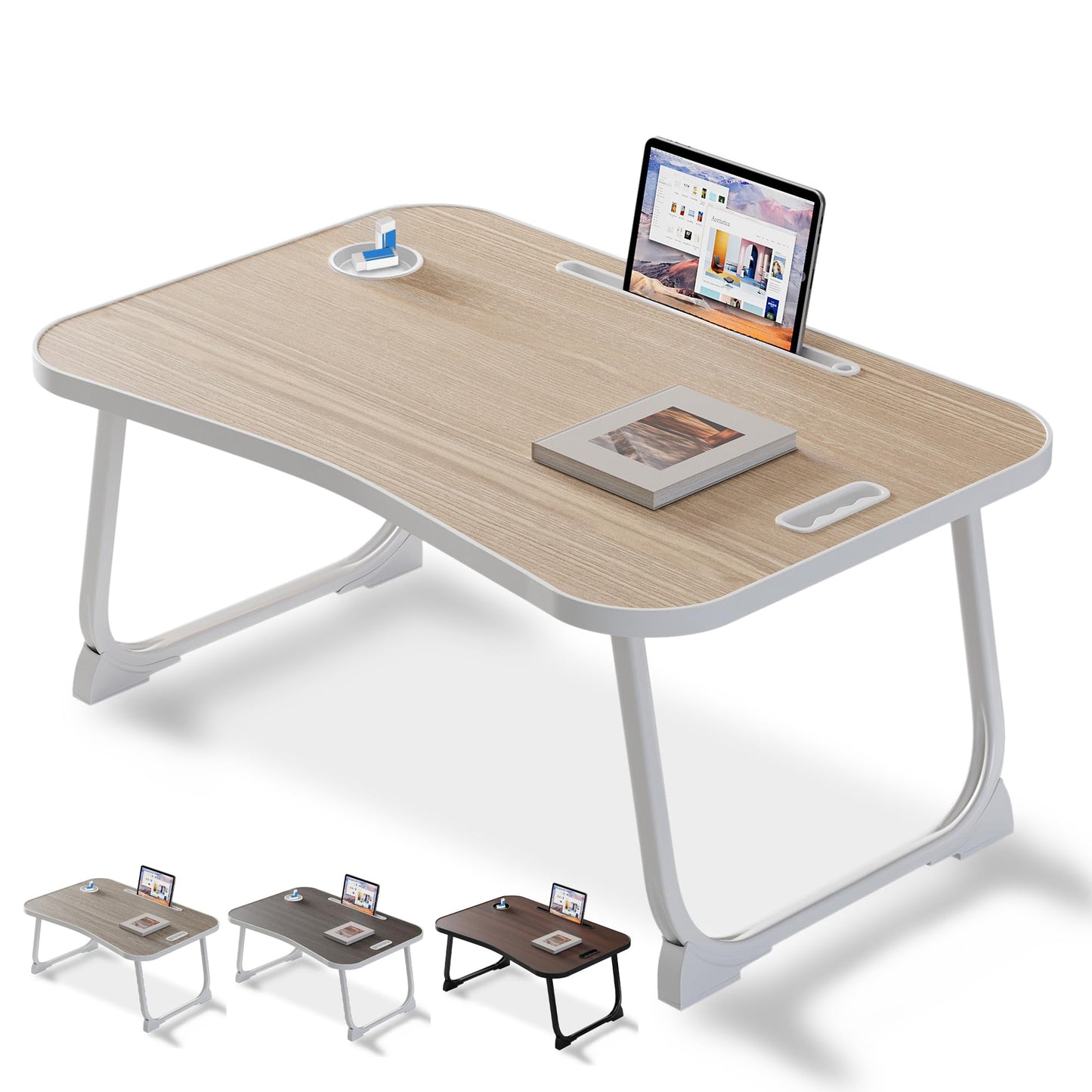 Laptop Bed Desk, Lap Desk Breakfast Tray Table for Eating, Reading, Writing, Laptop Stand for Bed, Sofa, Home and Office (Wood)
