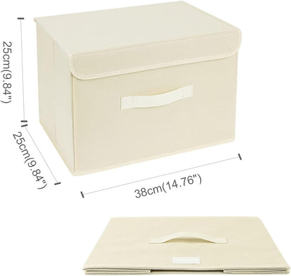 Homsorout Foldable Storage Boxes with Lids - Wardrobe Organiser Bin with Handle Fabric Basket Containers for Clothes, Book, Shelf, Office