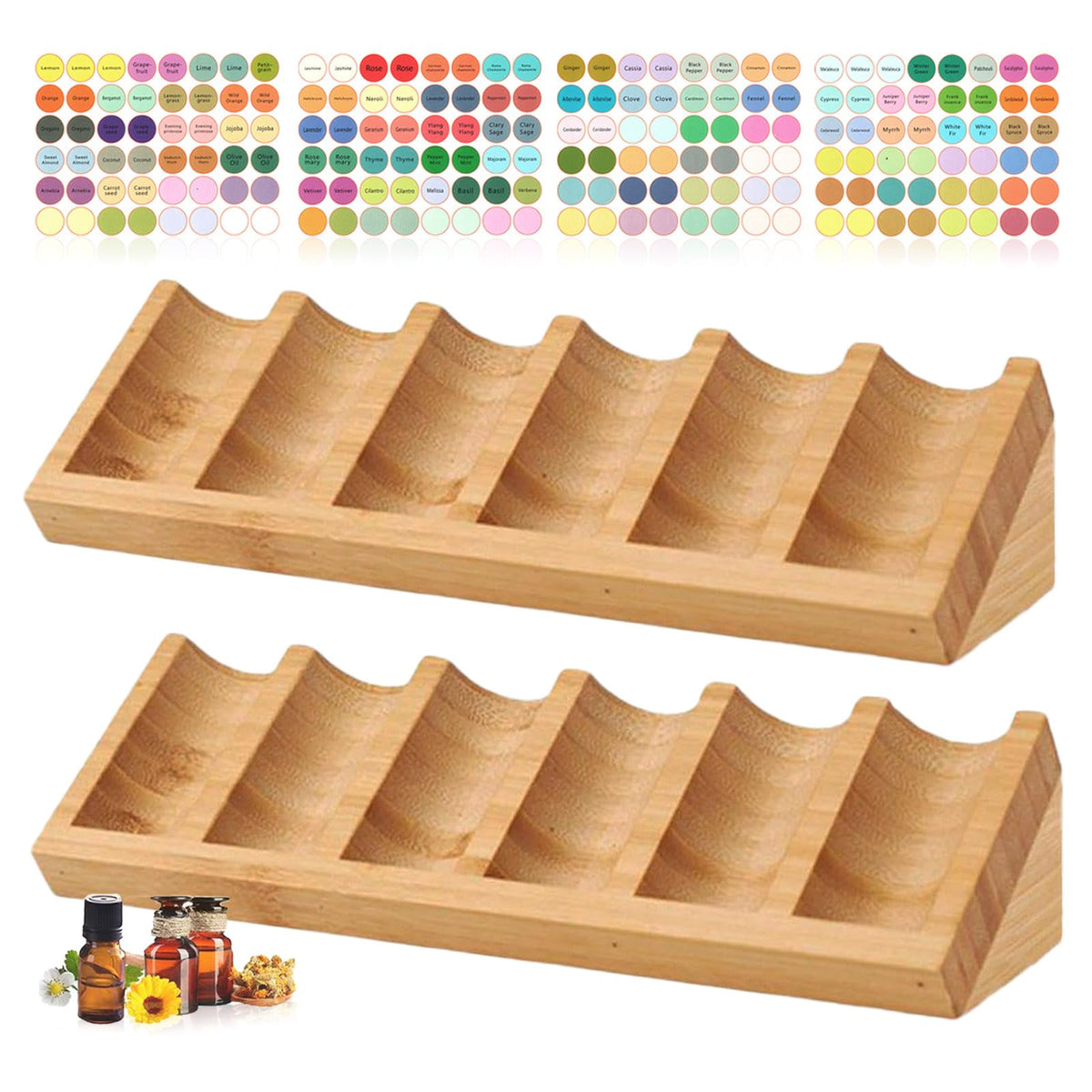 Honicemar 6 - Slot Wooden Essential Oil Holder Aromatherapy Organizer - 2Pcs, Essential Oil Bottles Display Rack & Storage Stand Holder